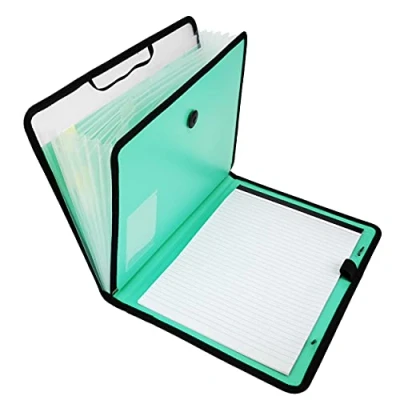 Immagine di D.RECT Set di cartelle portadocumenti espandibili, portatili, con elastico rotondo e bottone chiusura, 7 scomparti, formato A4, menta piperita