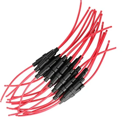 Immagine di Gebildet 5 x 20mm AGC Portafusibili in Linea, 32V 20A a Vite Rapida, Vetro Soffiatura con Filo 16 AWG (Confezione da 15)