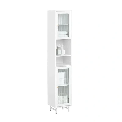 Immagine di SoBuy Mobile a colonna bagno salvaspazio alto con due ante in vetro stretto Bianco 30x30x171 cm BZR118 W