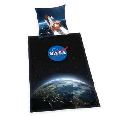 Immagine di Herding Set Biancheria da Letto, NASA, Federa 80 x cm, Copripiumino 135 200 Con Cerniera Scorrevole, 100% Cotone Renforcé, Nero