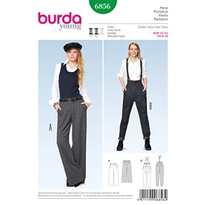 Immagine di Burda B6856 Cartamodello per Pantalone e Salopette, 19 x 13 cm (Lingua Inglese)