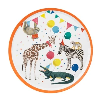 Immagine di Talking Tables 8 piatti di carta a tema animali safari per ragazze e ragazzi compleanno o baby shower Jungle Zoo, Madagascar friendly usa getta bambini scelta ecologica