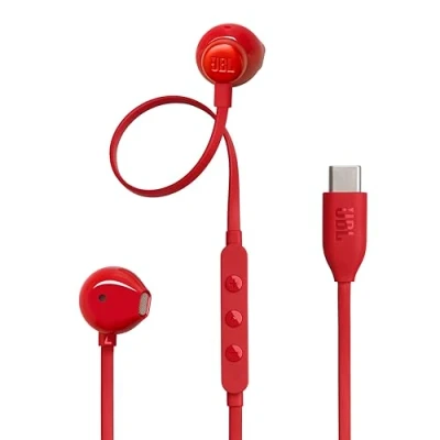Immagine di JBL Tune 305 C Auricolari USB ad Alta Risoluzione Audio, con Cavo Piatto Antigroviglio, Comando a 3 Tasti Bassi Profondi, Pure Bass, Rosso