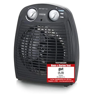Immagine di Emerio FH 106737.2, Note 1.5, piccolo termoventilatore portatile compatto per 20 m², 2 potenza di riscaldamento + funzione ventilatore, termostato regolabile, interruttore sicurezza, maniglia, 2000
