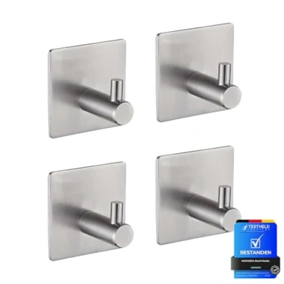 Immagine di Ibergrif MK34251A Ganci autoadesivi resistenti, per bagno o cucina, 4 pezzi, colore: argento