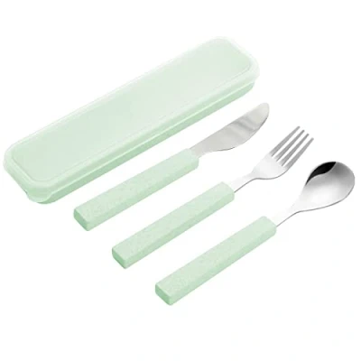 Immagine di VANRA Set di 3 utensili per bambini in acciaio inox 18/10 posate (verde)