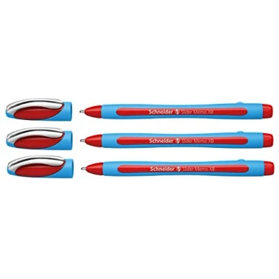 Immagine di Schneider Slider Memo XB Penna a sfera con cappuccio, tratto XB, made in Germany, confezione da 3 pezzi, colore: Rosso