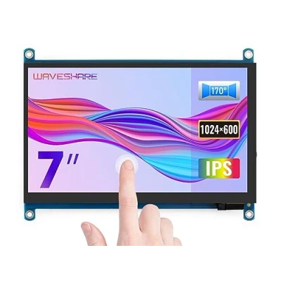 Immagine di Waveshare Touch screen capacitivo LCD da 7 pollici compatibile con Raspberry Pi 5/4B/3B+/3A+/2B/B+/A+/Zero/Zero W/WH/Zero 2W CM3+/4 Series Boards 1024 x 600 Risoluzione HDMI IPS Supporta Windows