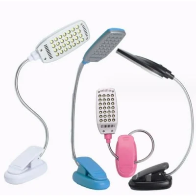 Immagine di anso Lampada da tavolo flessibile con 28 LED attacco a clip, forma di batteria USB, collo d&#039;oca, colore blu