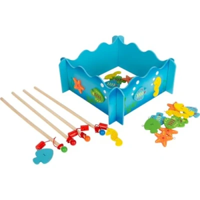 Immagine di 8196 gioco della pesca «Mondi di mare» small foot, in legno, magnetico con contenitore per la degli elementi, quattro canne da e pesciolini, 3 anni.