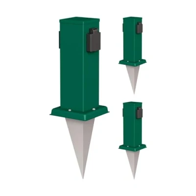 Immagine di ledscom.de 3 pz. presa da giardino a colonna Polly con picchetto terra per esterni, IP44, 2 vie, verde, quadrata, 27cm