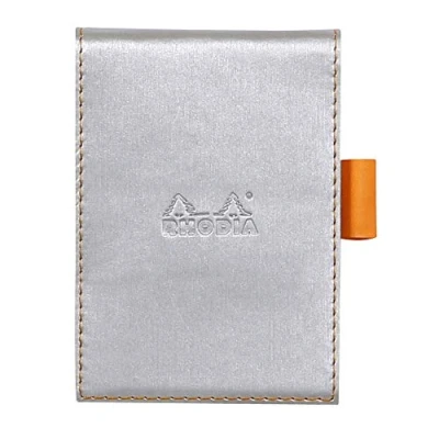 Immagine di RHODIA 118201C Astuccio Porta blocco+ Bloc Notes Punto metallico N11 Argento A7 A righe 80 Fogli staccabili Carta Clairefontaine Bianca g/m matite Simil Cuoio Collezione Rhodiarama