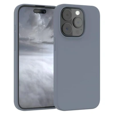 Immagine di EAZY CASE custodia per cellulare in silicone premium compatibile con iPhone 15 Pro protezione della fotocamera e rivestimento interno protettiva bumper Grigio bluastro