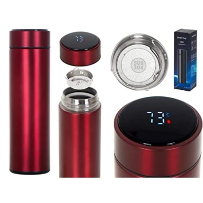 Immagine di IKONKA LED Calice Termica 500ml Smart Thermos per tè caffè latte bambini bevanda controllo temperatura plastica inox bordeaux