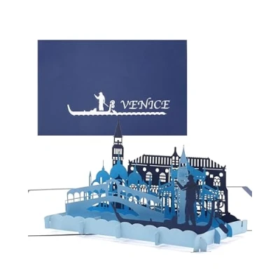 Immagine di biglietto pop up “Venice panorama di Venezia e giro in gondola; d’auguri 3D utilizzabile per souvenir, compleanno, buono regalo viaggio