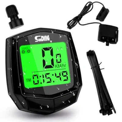 Immagine di Computer da bicicletta digitale, tacho, 14 funzioni, IP54, impermeabile con display retroilluminato, tachimetro per bicicletta, HD LCD cavo automatico, contachilometri