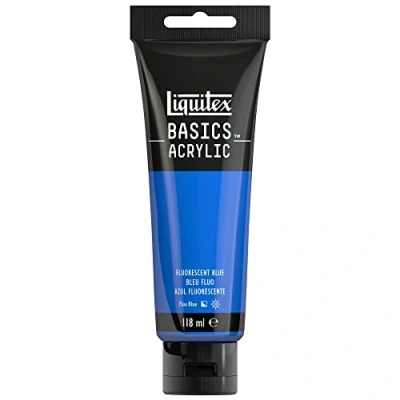 Immagine di LIQUITEX 8870068 Basics Pittura acrilica, Pigmenti per artisti monopigmentati, Resistente alla luce, durevole nel tempo, Finitura satinata, Tubo da 118 ml Blu Fluorescente