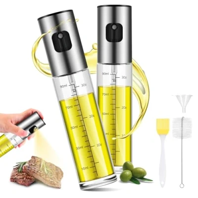 Immagine di Sosayet Spruzzino Olio per Friggitrice Aria, 2 Pezzi 100ml Nebulizzatore con Spazzole e imbuto, Bottiglia Spray Aceto Cucinare Grigliare Insalata Accessori Cucina, in Vetro