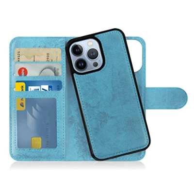 Immagine di MyGadget Cover per iPhone 13 Pro Custodia Libretto Magnetica Portafoglio Flip Wallet Case Porta Carte in Similpelle PU Removibile Blu Chiaro