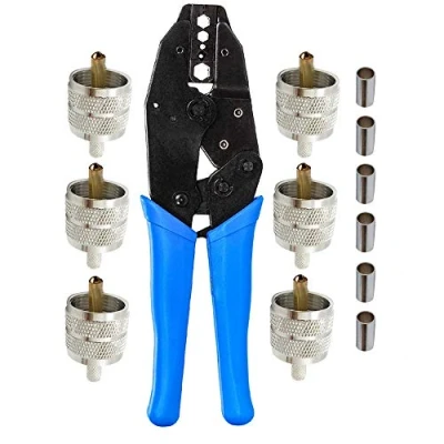 Immagine di Crimpatrice per Cavo Coassiale RG58/RG59/RG62/RG6 con 5pcs UHF maschio PL259 a crimpare sui connettori RG58 LMR195, Kagni Attrezzo di Compressione connettore e