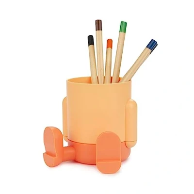 Immagine di Balvi Porta matite Mr Sitty Colore Arancio Design colorato e Originale con Due Scomparti Plastica