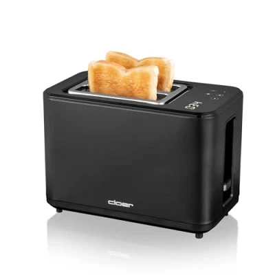 Immagine di Cloer 3930 Tostapane digitale per 2 fette, funzione touch, 750 900 W, indicatore tempo residuo, scongelamento, riscaldarsi, attacco panino, 7 livelli di doratura, cassetto briciole, nero