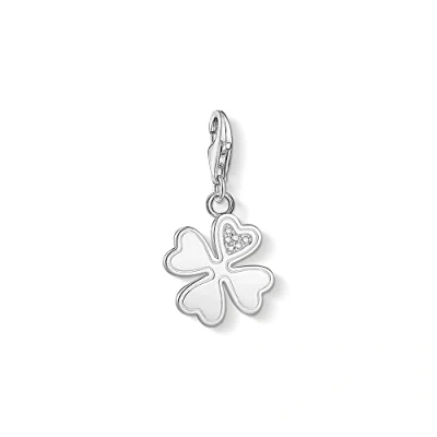Immagine di Thomas Sabo 1733 051 14 Ciondolo a forma di quadrifoglio in argento Sterling 925 con zirconi cubici dettagli cuore scintillanti, dimensioni: 26 x mm, misura unica,