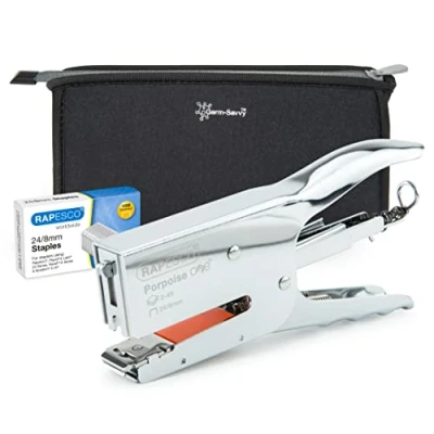 Immagine di Rapesco 1626 Porpoise ONE Cucitrice a Pinza con Sistema Bypass, Custodia Germ Savvy e 1000 Punti 24/8 mm, Utilizza da mm per 2 45 Fogli una Unica Dimensione, Argento