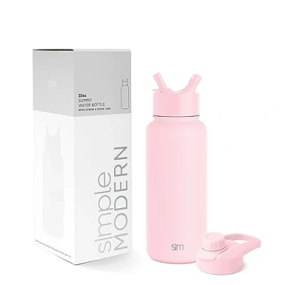 Immagine di Simple Modern Borraccia Termica con Cannuccia e Tappo a Sorso Bottiglia Acqua in Acciaio Inossidabile Isolato per Sport Palestra Summit 950ml Blush