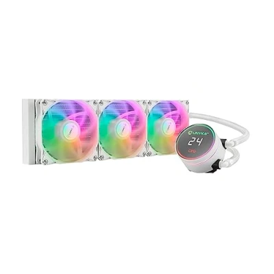 Immagine di UNYKAch Raffreddamento Liquido CPU AQUASTORM White 360 Pompa Silenziosa, Display per Controllo Temperatura e Tre Ventole RGB con Sensore PWM