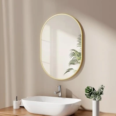 Immagine di EMKE specchio da bagno 50 x 70 cm, parete con cornice dorata spazzolata, ovale, orizzontale/verticale, per bagno, corridoio, soggiorno, camera letto, WC gli