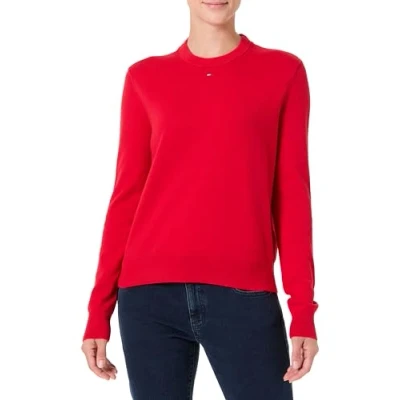 Immagine di Tommy Jeans Donna Pullover Essential Crew in Cotone, Rosso (Sapphire Red), XS