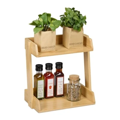 Immagine di Relaxdays Portaspezie in bambù, Organizer per Spezie con 2 Ripiani, HLP: 27x27,5x16 cm, Espositore Spice Rack, Marrone