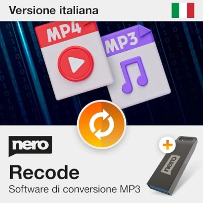 Immagine di Nero Software MP3 Converter su chiavetta USB conversione, convertitore per video (MP4, MPEG, VOB, DAT) e audio (MP3, WAV, FLAC, MP2) Licenza illimitata 1 PC Windows 11/10/8/7