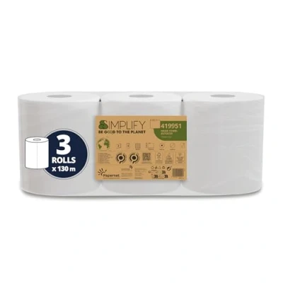 Immagine di Papernet Simplify Asciugamano in rotolo Autocut Carbon Neutral 419951, 3 rotoli di carta pura cellulosa da 130 m ciascuno, 2 pieghe, diametro del 18,5 cm