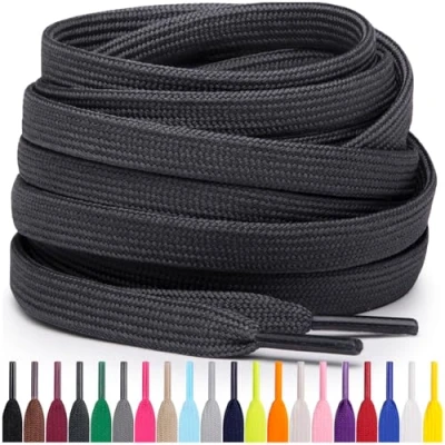 Immagine di Miscly Lacci Piatti per Scarpe Sportive, Disponibili in Varie Lunghezze e Colori (Grigio Scuro, 69 cm)