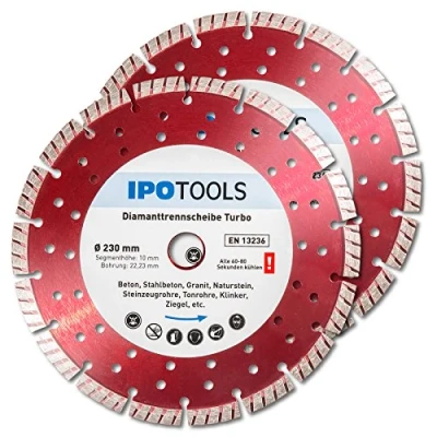 Immagine di IPOTOOLS 2x Disco Diamantato 230 Mm Turbo Per Cemento Armato Pietra Segmento 10