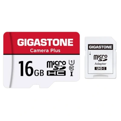 Immagine di Gigastone Scheda di Memoria Micro SDHC da 16 GB, Telecamera Plus Serie, U1 C10 UHS 1, Velocità Fino a 85/15 MB/Sec(R/W) Compatibile con GoPro Fotocamere Videocamere Tavoletta, Adattatore SD