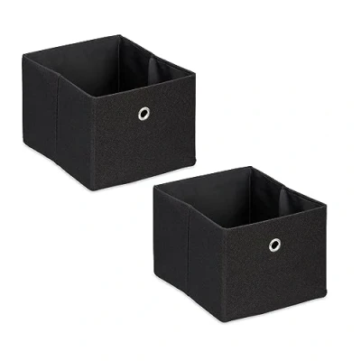 Immagine di Relaxdays Scatola Portaoggetti, Set 2 Portagiochi da Scaffale, HLP 16x20,5x25 cm, Box in Stoffa Giochi, Libreria, Nero
