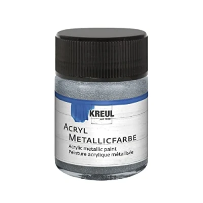 Immagine di KREUL 77572 Acryl Vernice acrilica argento vaso di vetro 50 ml a base d&#039;acqua, opaca e cremosa con un effetto metallico glamour Si asciuga rapidamente ed è impermeabile