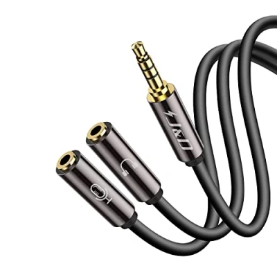 Immagine di J&amp;D 3,5 mm to 2x Cavo, Oro Placcato [Copper Shell] [Heavy Duty] 3,5mm 1/8&quot; TRRS Maschio 2 x TRS Femmina Headphone Mic Audio Y Splitter Cable 0.2 Meter