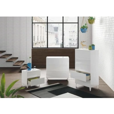 Immagine di Dmora Comodino a Due, Colore Lucido, cm 50 x 49 34, 2 cassetti, Bianco