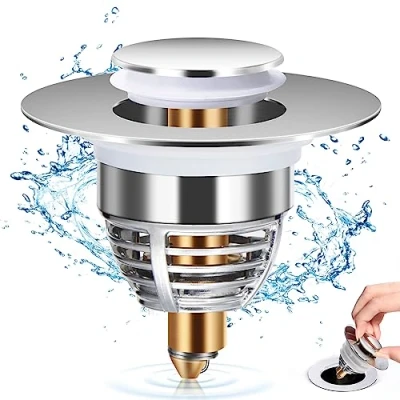 Immagine di Diboniur Tappo per Lavandino del Bagno Aggiornato, Bidet Universale Pop up，Tappo di scarico in metallo vasca da bagno, cucina, lavabo (apertura foro 32 42 mm)