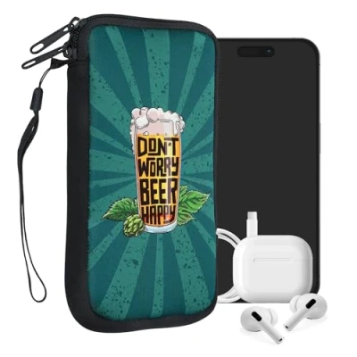 Immagine di kwmobile Custodia in Neoprene con Zip per Smartphone XL 6,7/6,8&quot; Astuccio portacellulare a Sacchetto Cerniera Borsa Verticale Don&#039;t Worry Beer Happy Arancione/Verde/Petrolio