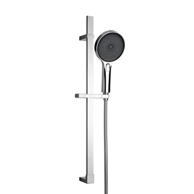 Immagine di WENKO Set doccia Softwater, asta per in acciaio inox dal design angolare con soffione Softwater getto finissimo e tubo flessibile idoneo, adatto riscaldatore di flusso, cromato