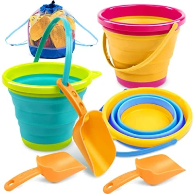 Immagine di JOYIN 3 Confezioni Secchiello Pieghevole con Pale (Bonus Mesh Bag), Secchi Pieghevoli Multiuso per Spiaggia,