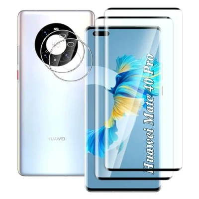 Immagine di FWKDWHPH [2+2 Pezzi Vetro Temperato per Huawei Mate 40 Pro,con di Protezione Fotocamera,3D Full Coverage,Durezza 9H,Anti Graffio,Senza Bolle,HD Pellicola Protettiva Pro