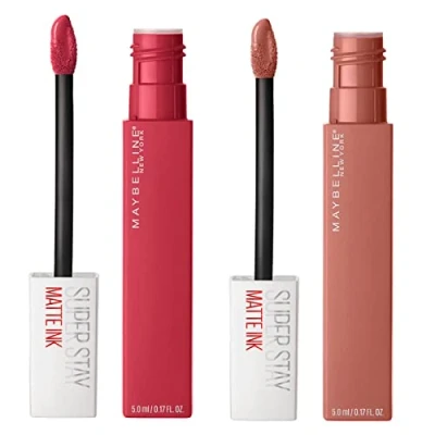 Immagine di Maybelline New York SuperStay Matte Ink Tinta Labbra Colore 65 Seductress + 80 Ruler 2 Rossetti con Applicatore a Punta