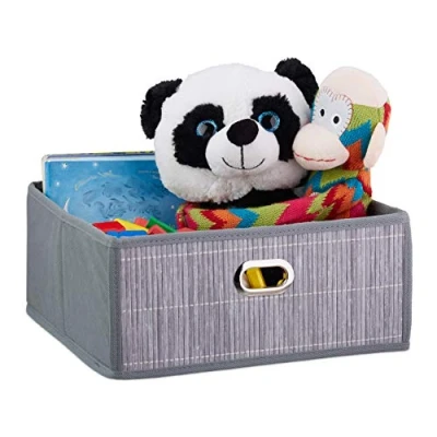 Immagine di Relaxdays Aufbewahrungskorb Bambus Flach Contenitore Portaoggetti in bambù, Scatola da Bagno Quadrata, Misure HLP 14 x 31 cm, Pieghevole, Grigio, 50% Tessuto Non 30% Cartone 20%, 1 pz