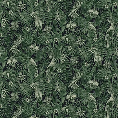 Immagine di Carta da parati Jungle Greenery A.S. Création tessuto non 10.05 m x 0.53 Verde Nero Prodotto in Germania 372101 37210 1